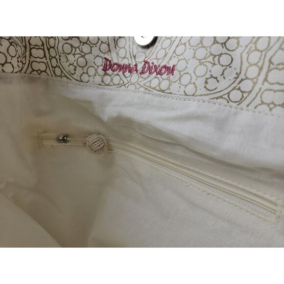 Donna Dixon Large Rope Handle Off-White & Gold Canvas Tote Bag - Picture 9 of 11